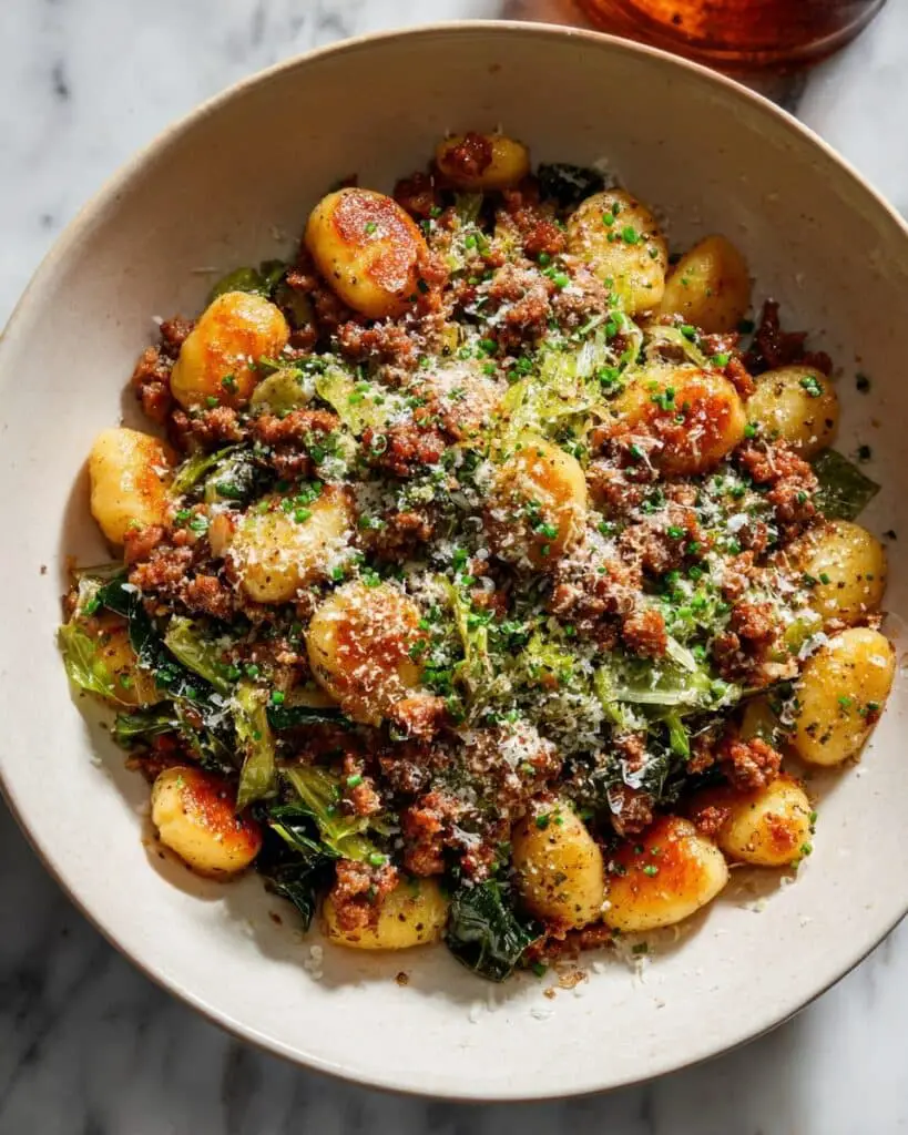 One Pan Crispy Gnocchi with Sausage and Brussels Recipe