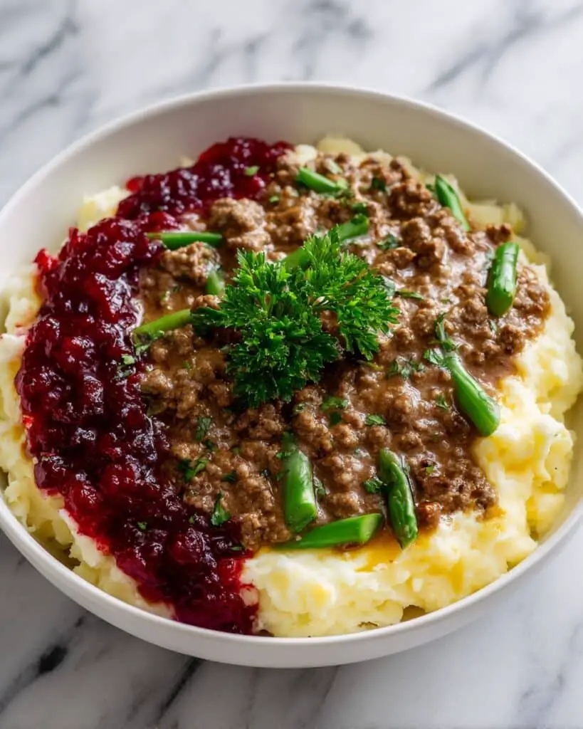Meatball Mashed Potato Bowls with Lingonberry Jam Recipe