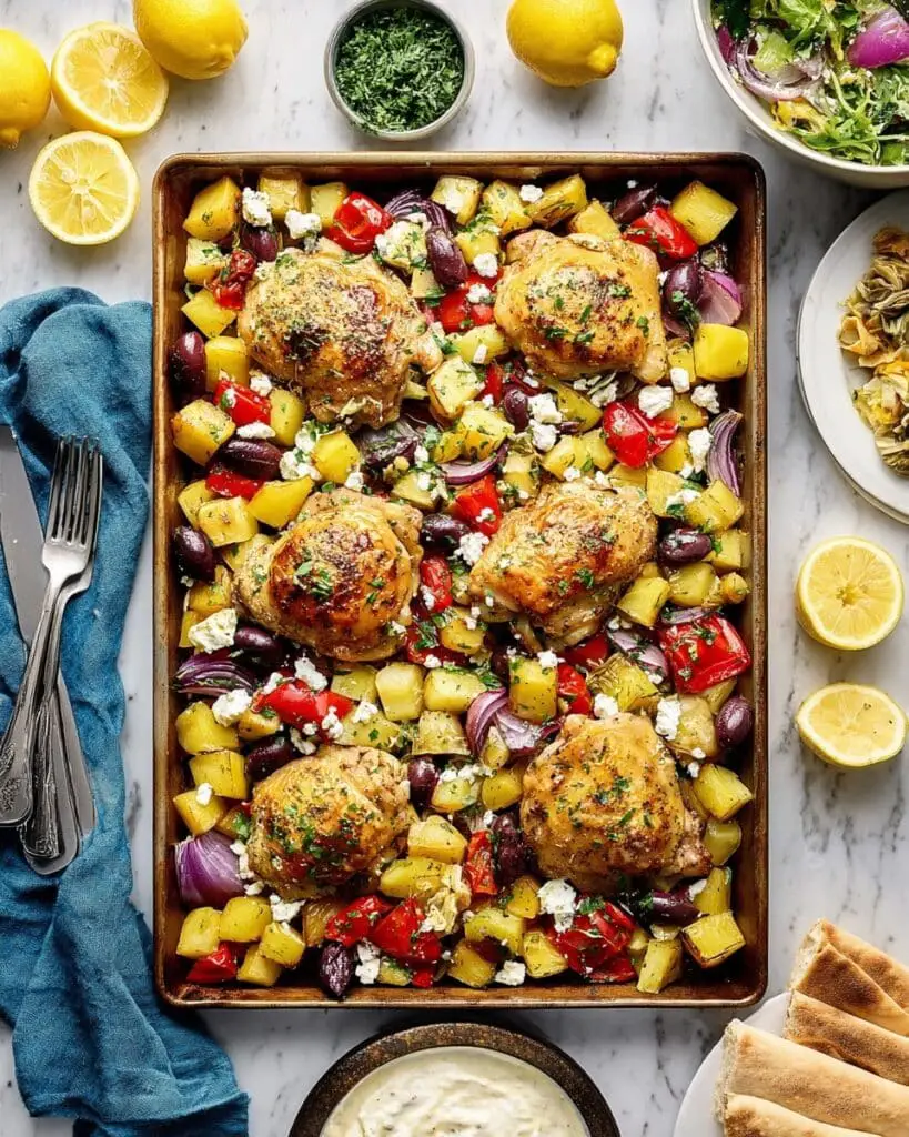Greek Sheet Pan Chicken with Vegetables and Feta Recipe