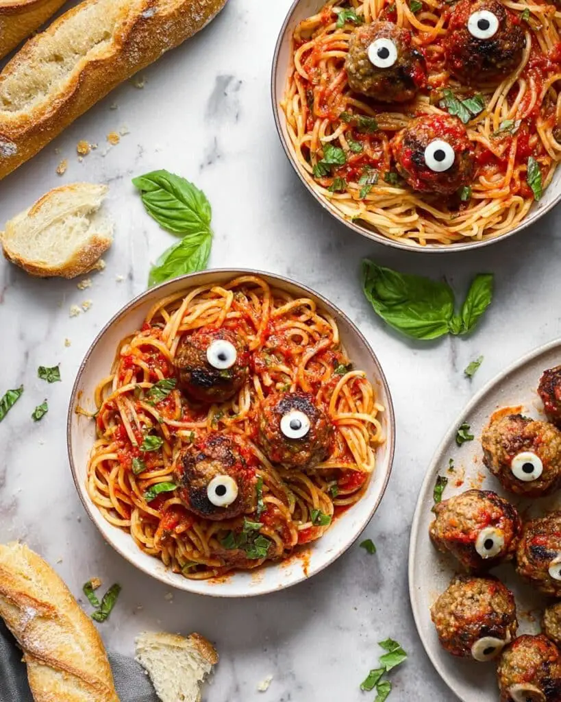 Halloween Pasta with Meatball Eyeballs Recipe