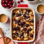 Baked French Toast Casserole with Cherries, Dark Chocolate, and Almonds Recipe