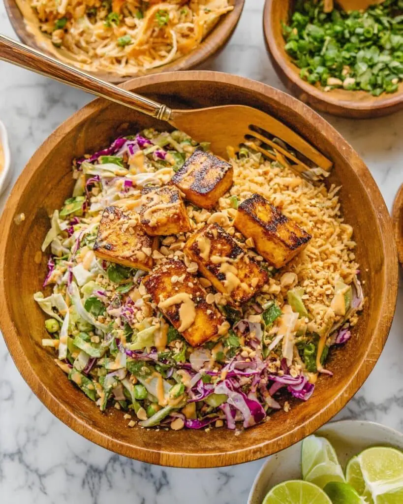 Chicken Satay Crispy Rice Salad Bowls Recipe
