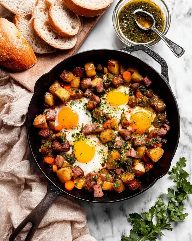 Steak and Egg Hash with Crispy Potatoes and Herb Sauce Recipe