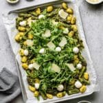 Spring Sheet Pan Gnocchi with Asparagus, Mozzarella, and Basil Pesto Recipe