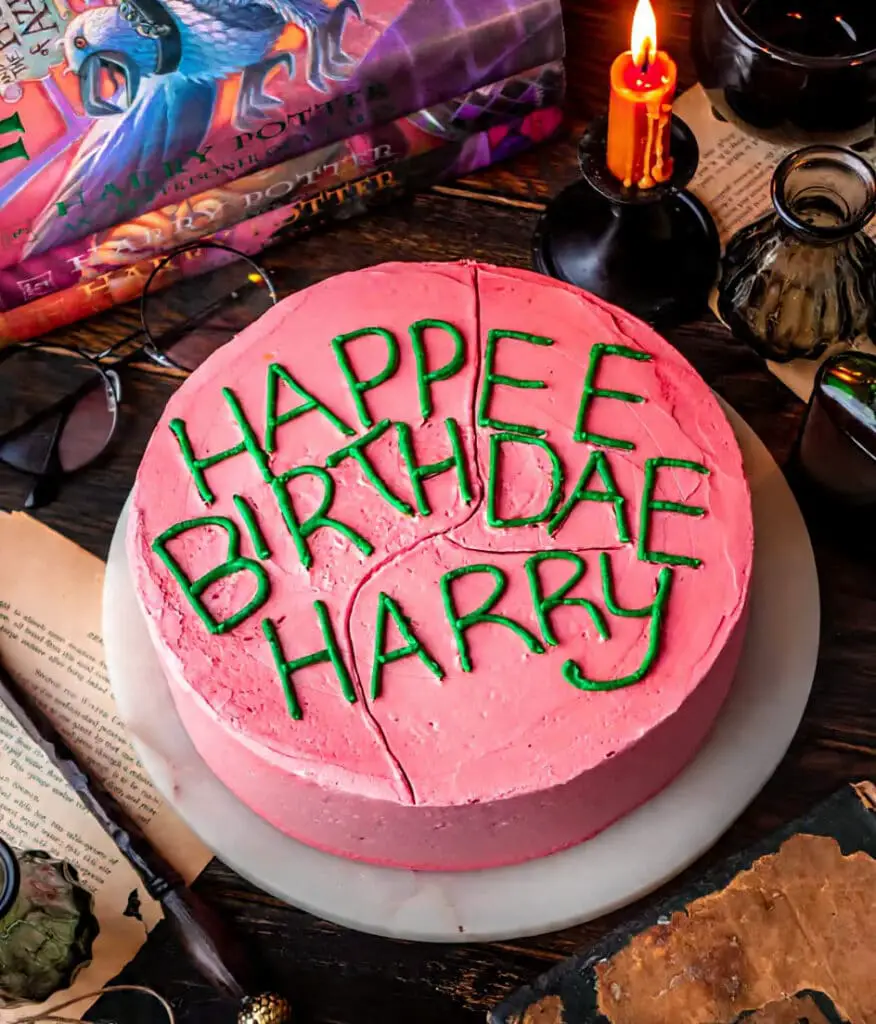 Harry Potter Cake with Pink and Green Decor Recipe
