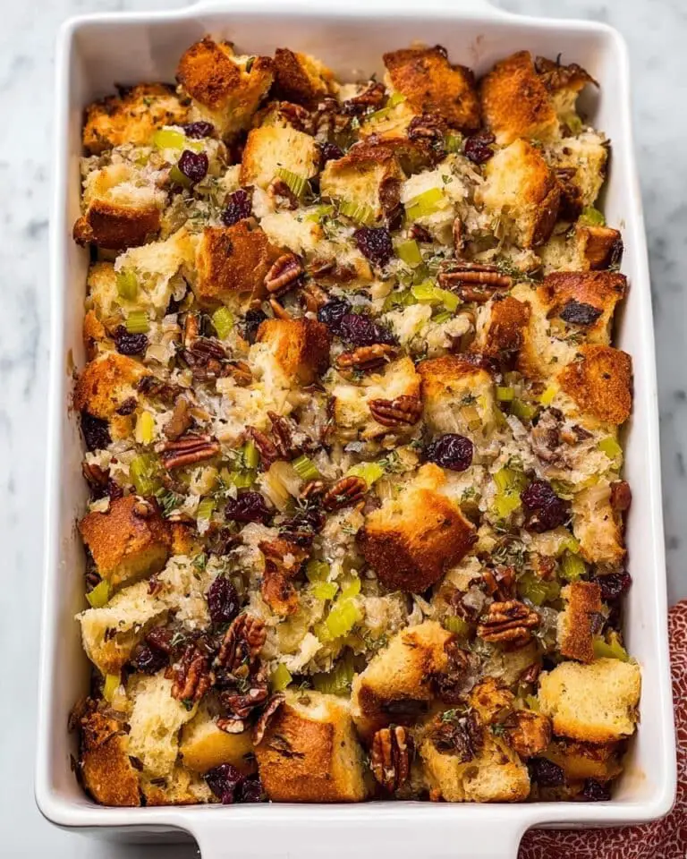 Cornbread and English Muffin Stuffing with Cranberries, Pecans, and Herbs Recipe