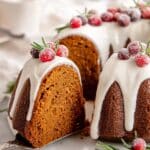 Gingerbread Bundt Cake with Vanilla Icing and Festive Garnishes Recipe