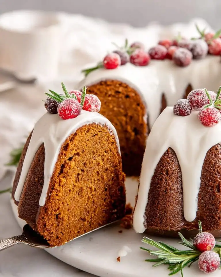 Gingerbread Bundt Cake with Vanilla Icing and Festive Garnishes Recipe