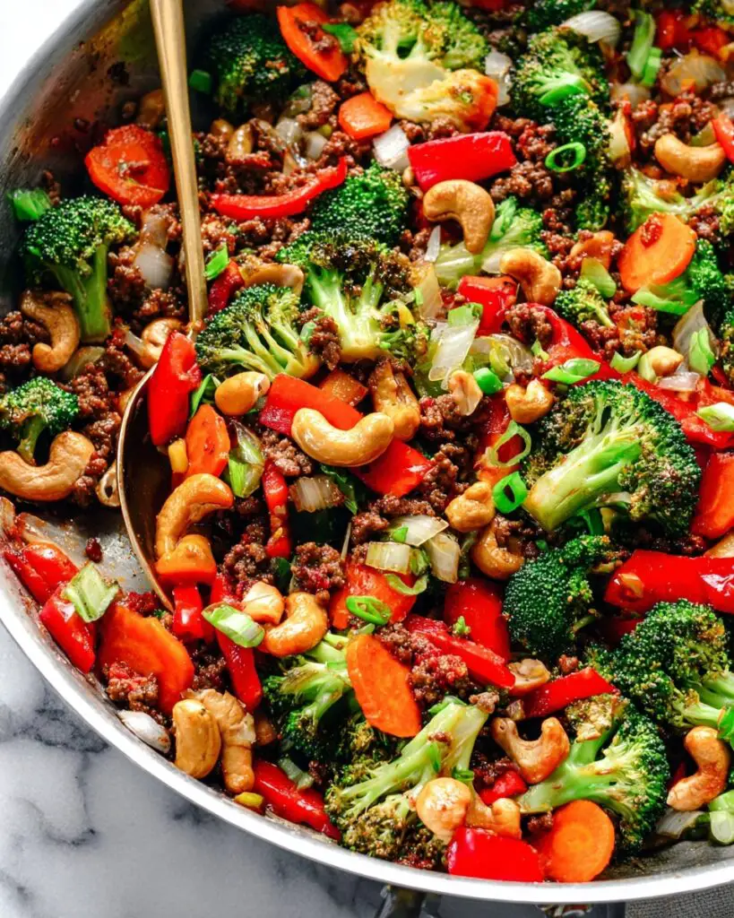 Ground Turkey Stir Fry with Veggies and Nuts Recipe