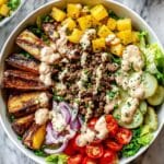 Burger Bowls with Ground Beef, Bacon, Cheddar, and Crispy Potato Wedges Recipe