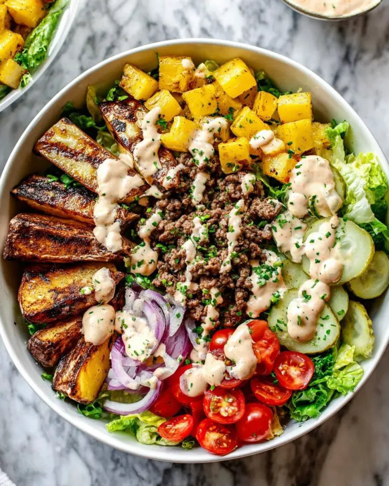 Burger Bowls with Ground Beef, Bacon, Cheddar, and Crispy Potato Wedges Recipe