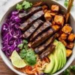 Carne Asada Sweet Potato Bowls with Cilantro Lime Aioli and Vegetable Slaw Recipe
