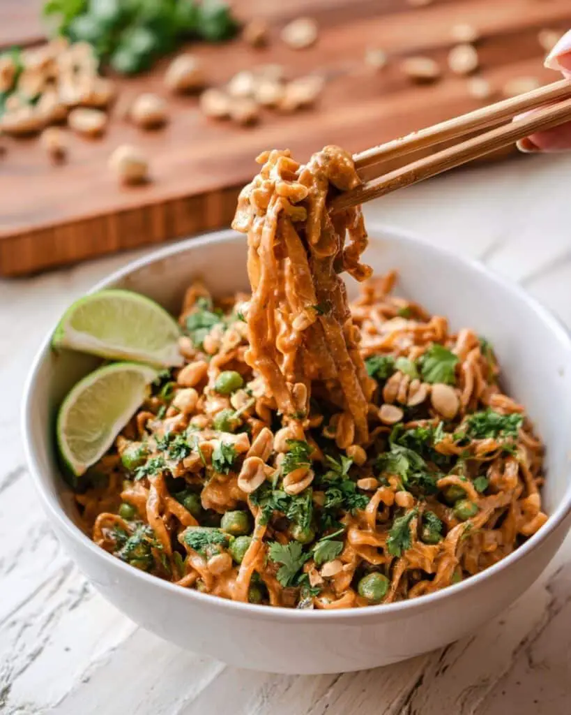 Crispy Chicken and Edamame Rice Paper Noodles with Fresh Herb Garnish Recipe