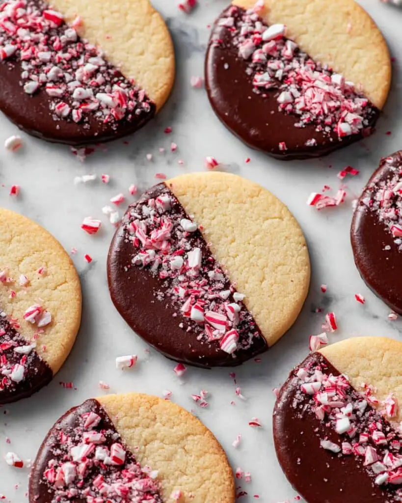 Peppermint Chocolate Dipped Shortbread Recipe