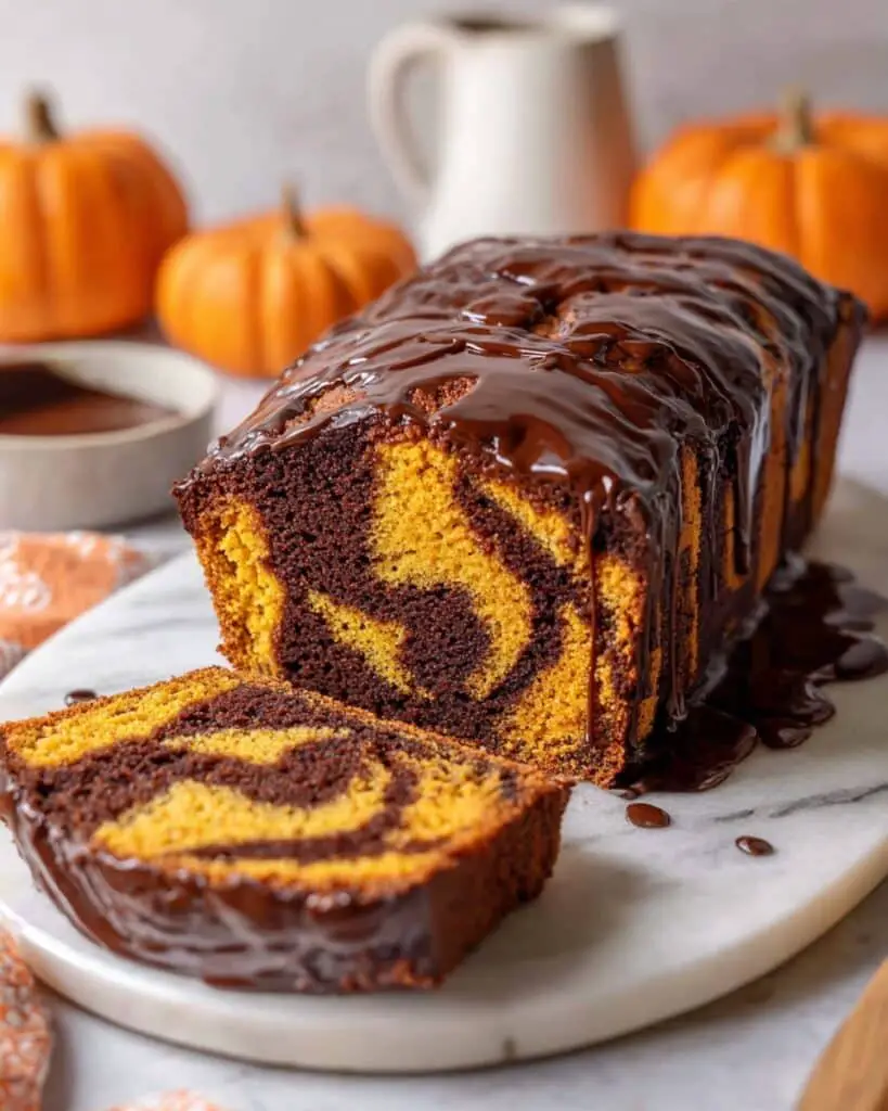 Vegan Pumpkin Marble Cake with Dark Chocolate and Ganache Recipe