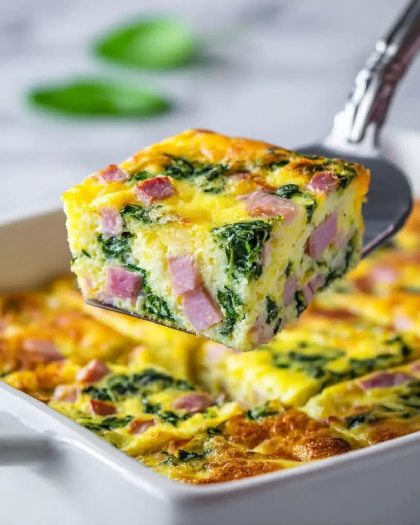 Sheet Pan Eggs with Diced Ham, Cheddar, and Spinach Recipe