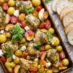 Basil Chicken Sheet Pan Dinner with Peaches and Mozzarella Recipe
