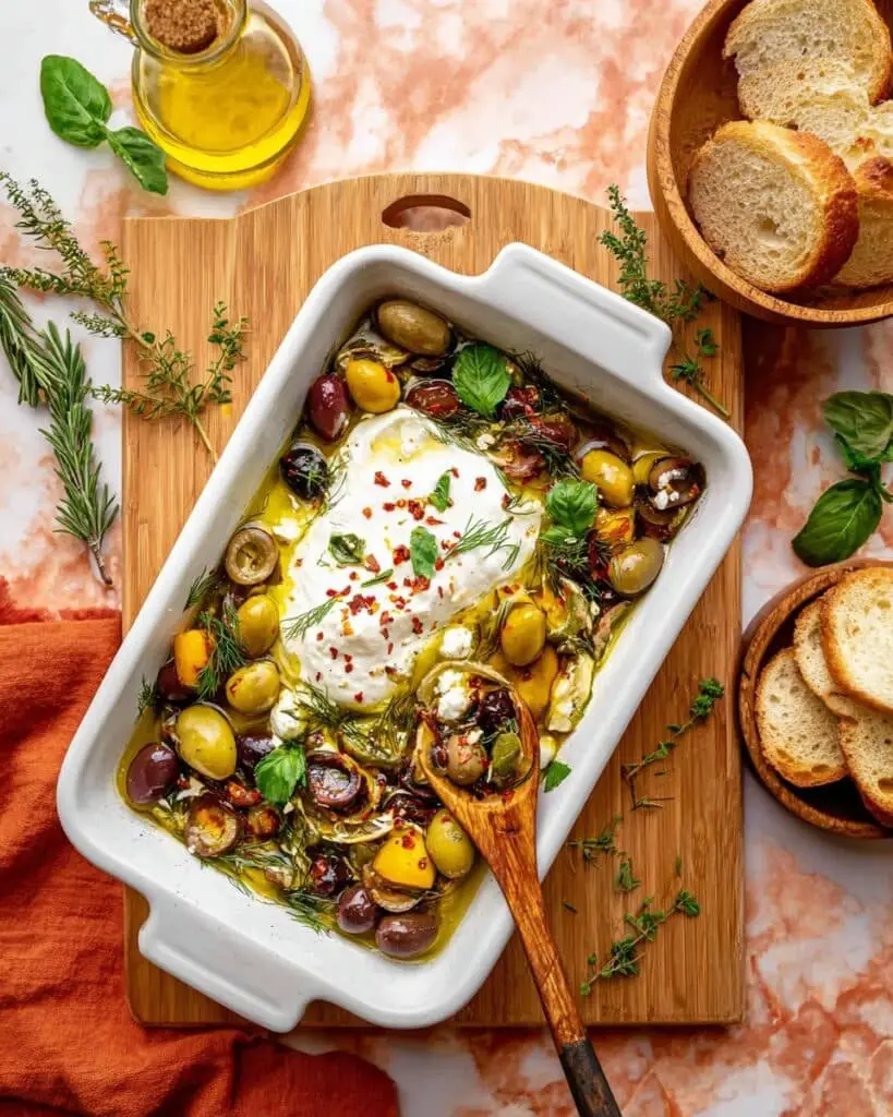 Herb Roasted Olives with Burrata Recipe