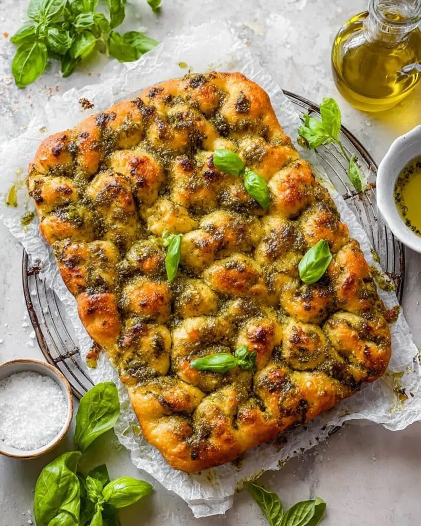 Pesto No-Knead Focaccia Bread Recipe