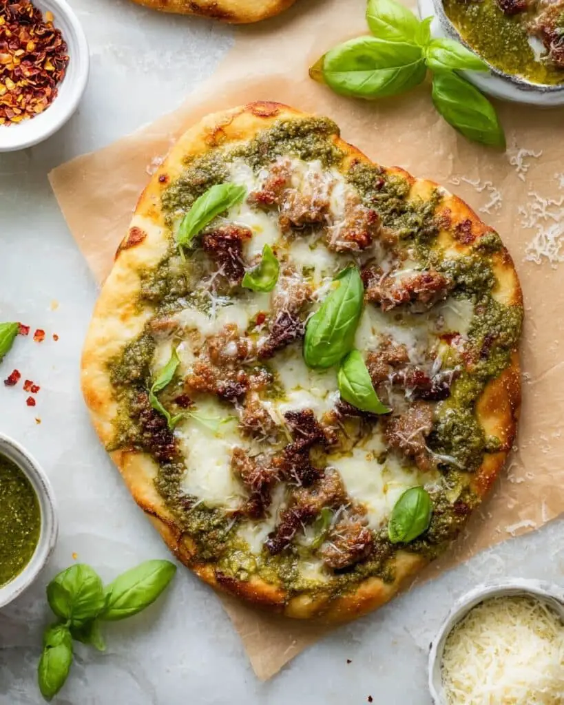 Pesto Sausage Flatbread Recipe