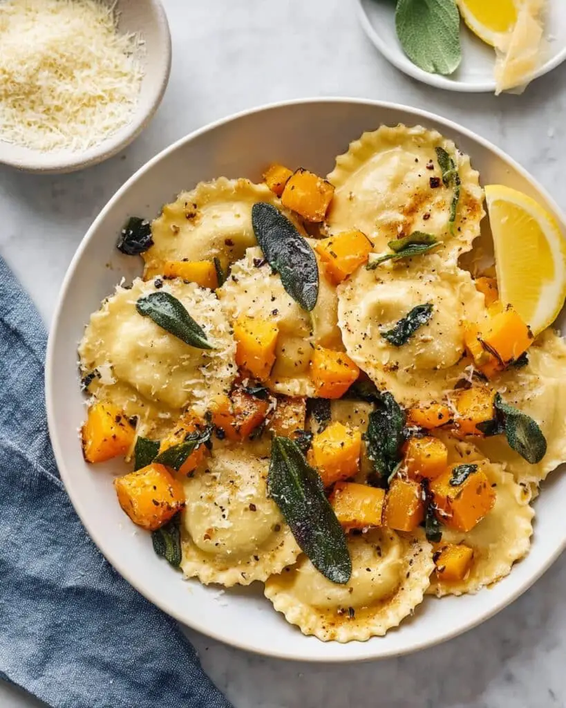 Brown Butter Sage Ravioli with Roasted Butternut Squash Recipe