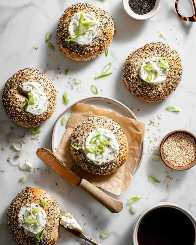 Bialy Bagels with Everything Seasoning and Whipped Cream Cheese Recipe
