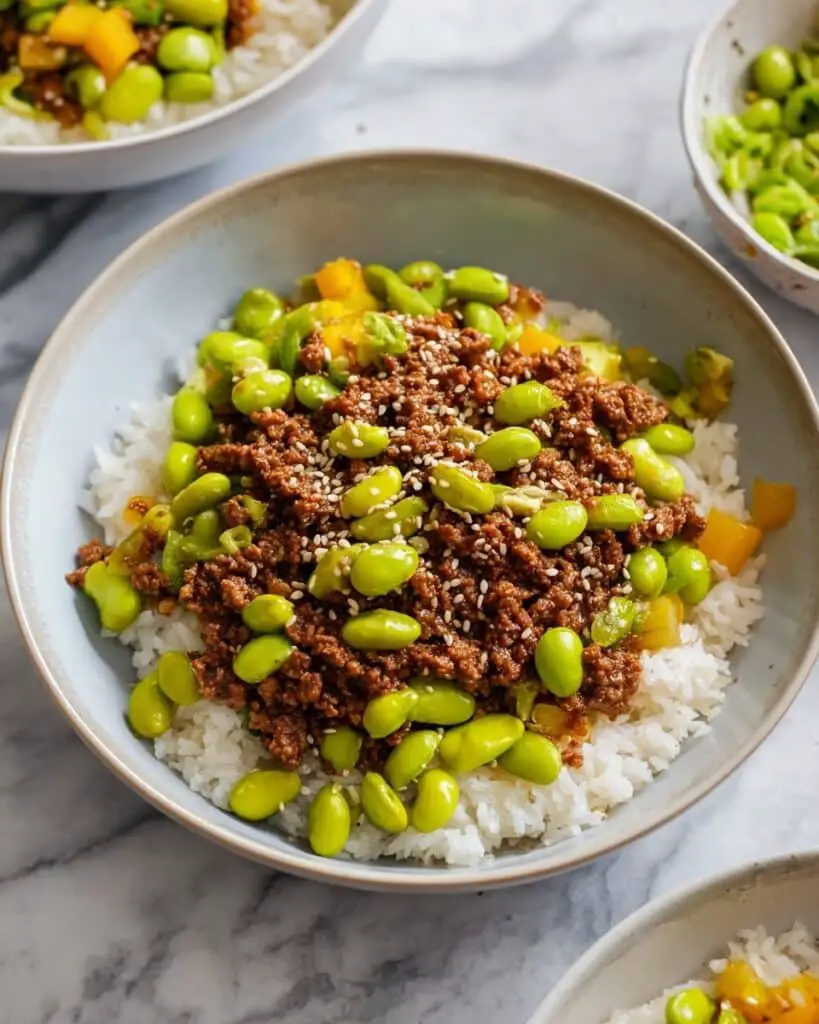 Ground Beef and Edamame Bowl with Soy-Ginger Sauce Recipe